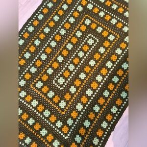 Vintage Green Afghan Crochet Knit Throw Blanket